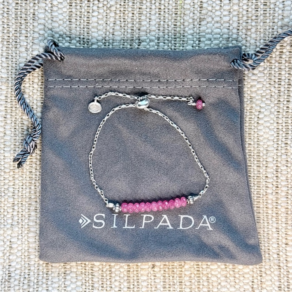 Silpada NWOT Pink Jade and Silver Pull Tie Bracelet Pretty and Dainty Boho
